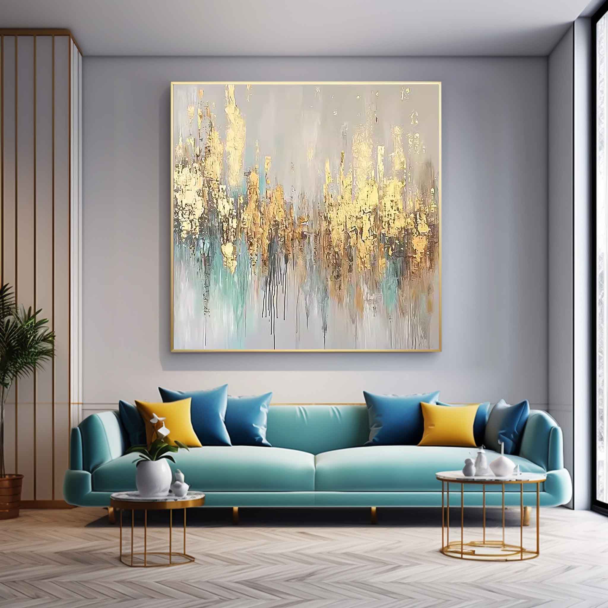 Contemporary Popular Oil Painting Square Texture Abstract Gold Acrylic Painting On Canvas Wall Art