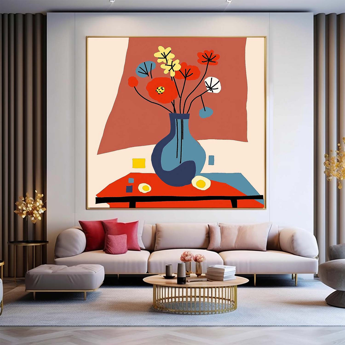 Large Realism Flowers Paintings Square Contemporary Bright Paintings Wall Art Beautiful Vase Artwork