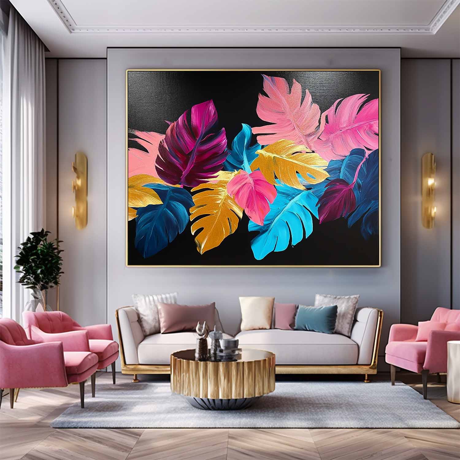 Colored Leaves Texture Artwork Original Abstract Leaves Oil Painting On Canvas Home Decor Artwork