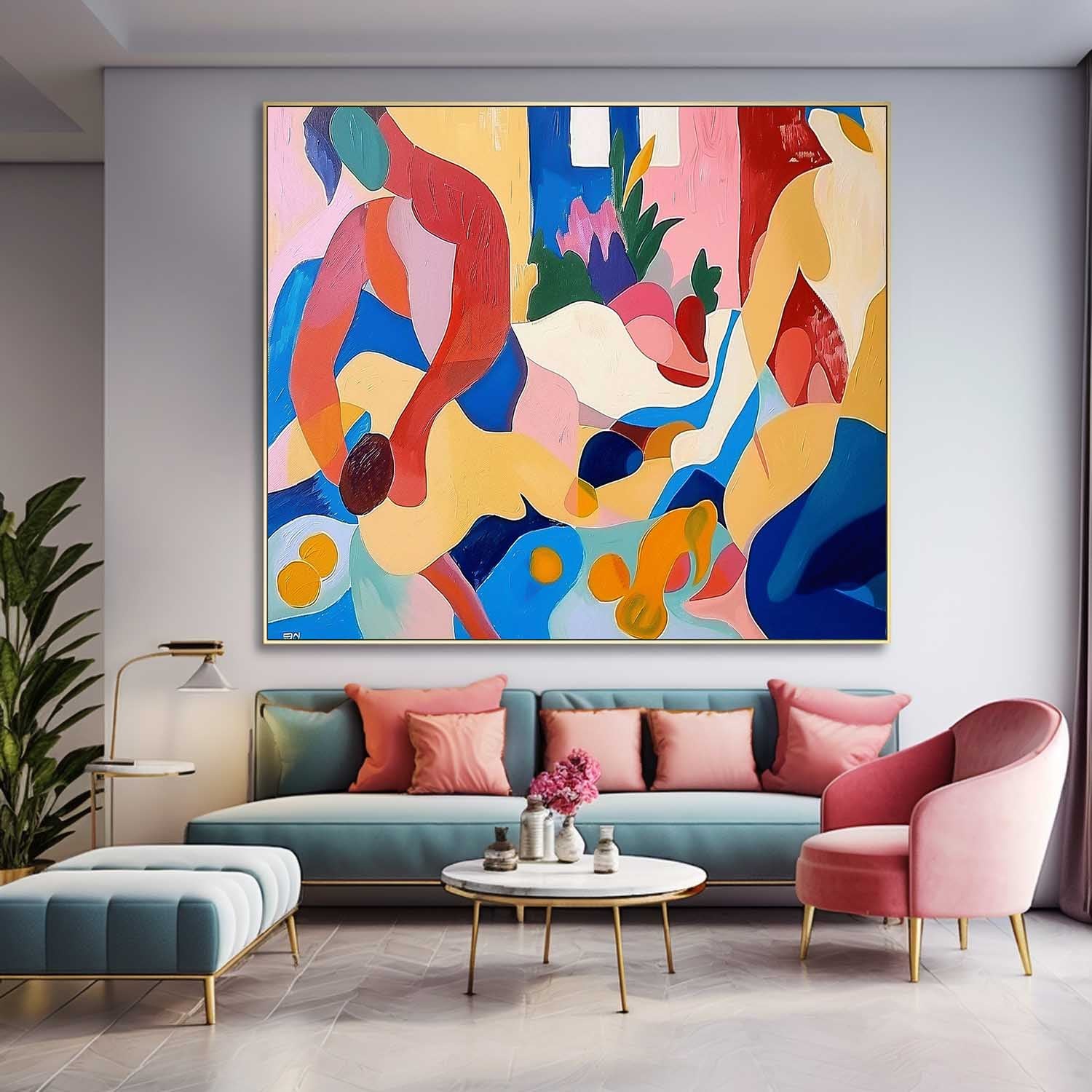 Artistic Faces Painting Bold Cubist-Inspired Modern Art Painting Figures Art Abstract Portraiture Expressive Characters Artwork