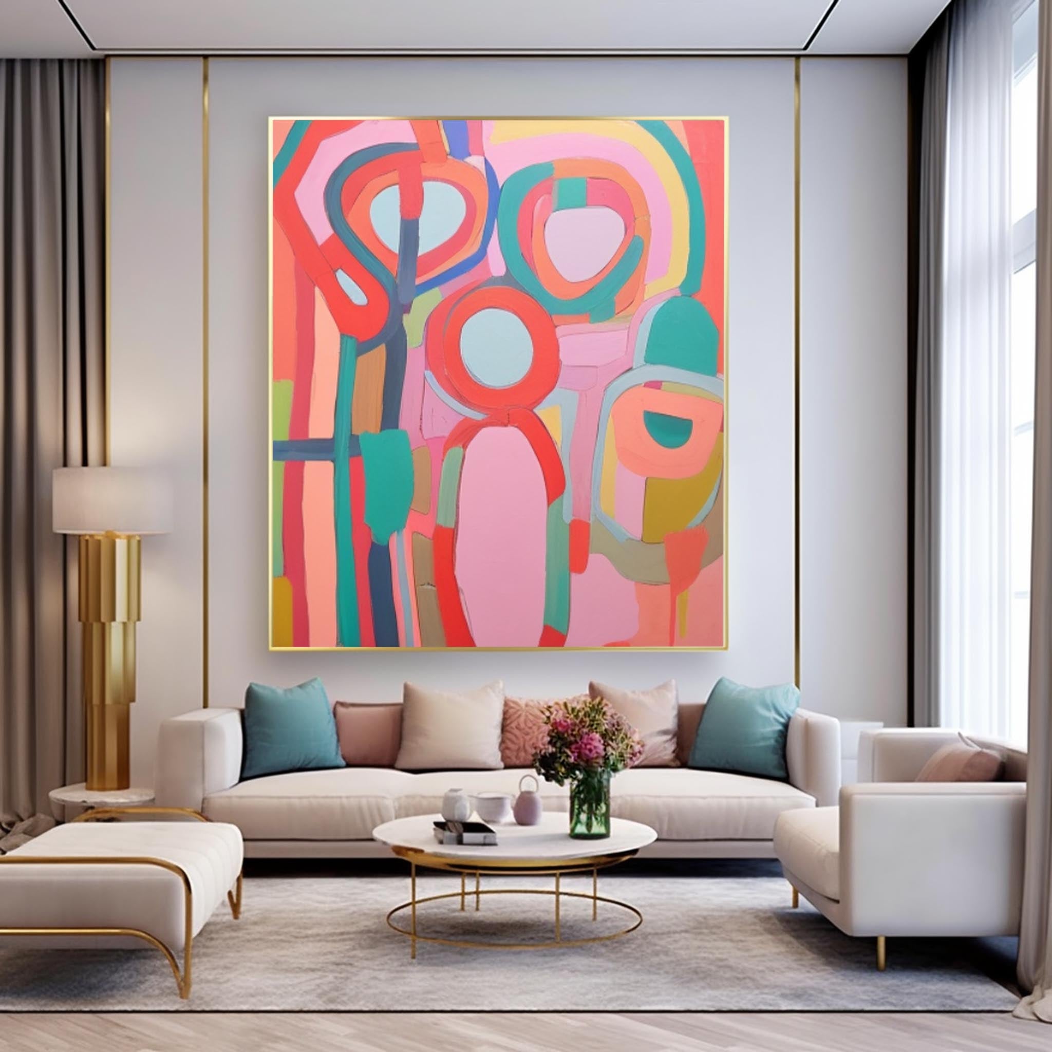 Extra Large Canvas Art Pink Original Abstract Oil Painting Modern Wall Art For Living Room