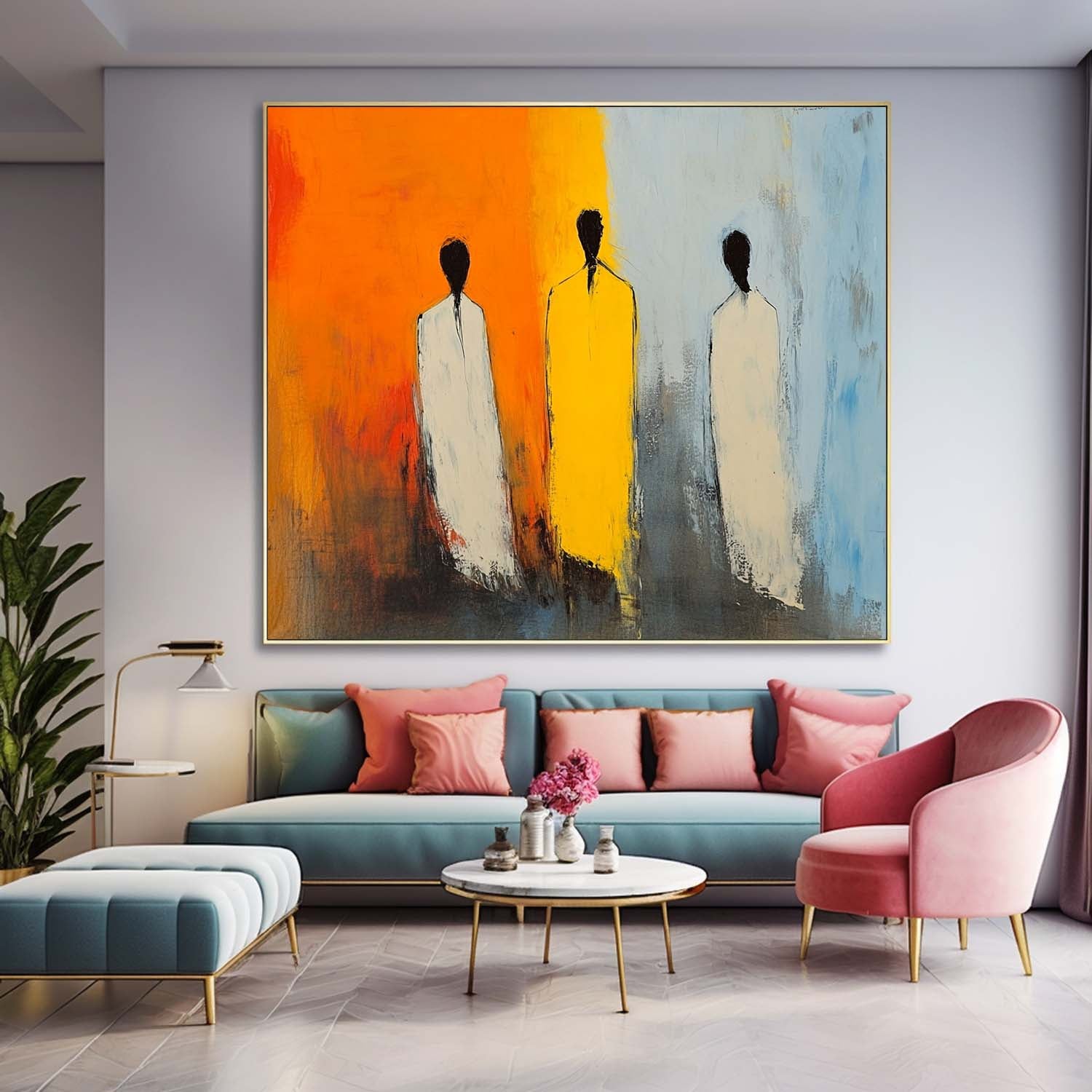 Contemporary Gallery Wall Art Modern Minimal Abstract Oil Painting Figure View Of Back Home Decor
