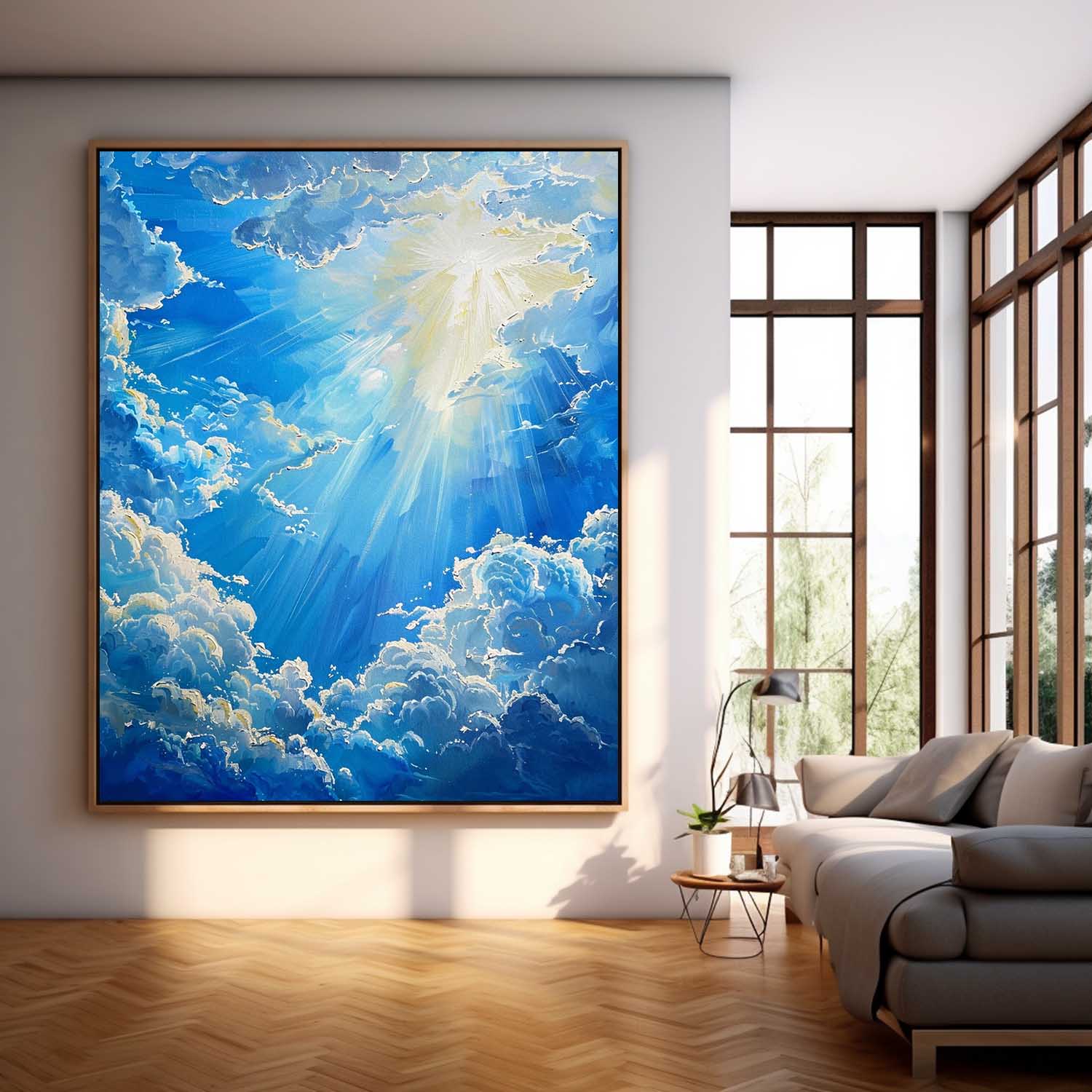 Bright Blue Cloudiness Texture Large Cloud Painting On Canvas Abstract Cloud Oil Painting Living Room