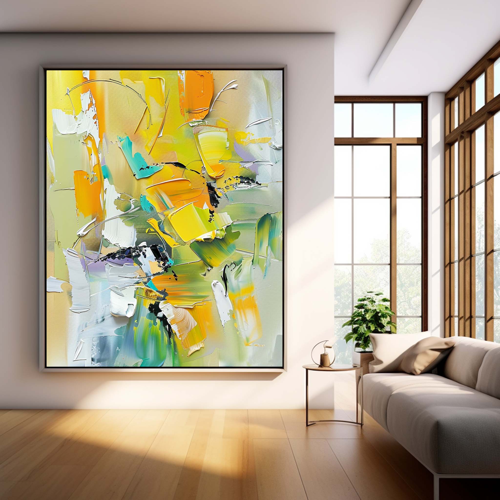 Modern Vibrant Yellow Thick Texture Large Art Abstract Artwork Original Oil Painting On Canvas Home Decor
