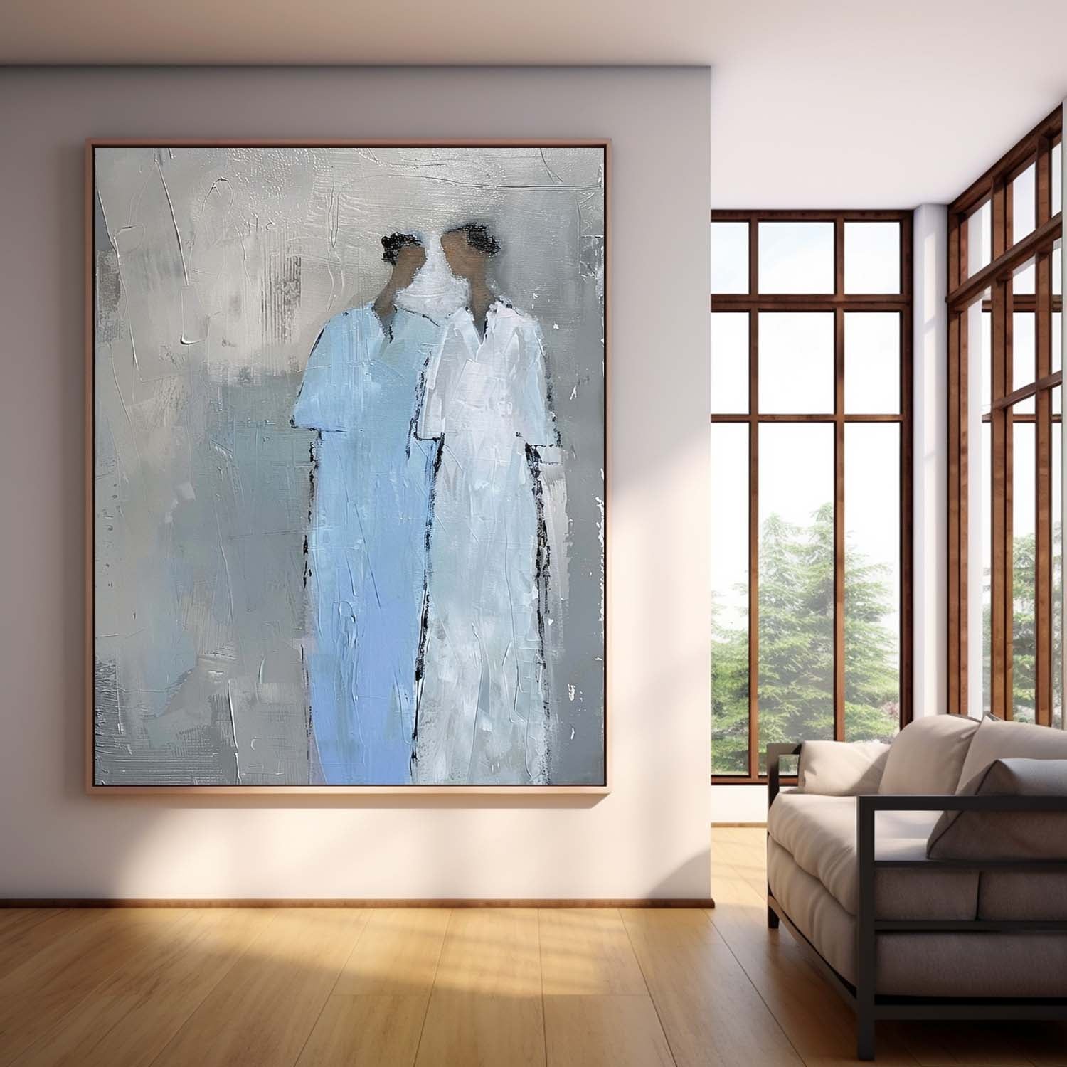 Blue Abstract Oil Painting Canvas Original Portrait Wall Art Minimalism Figure Acrylic Painting Home Decor
