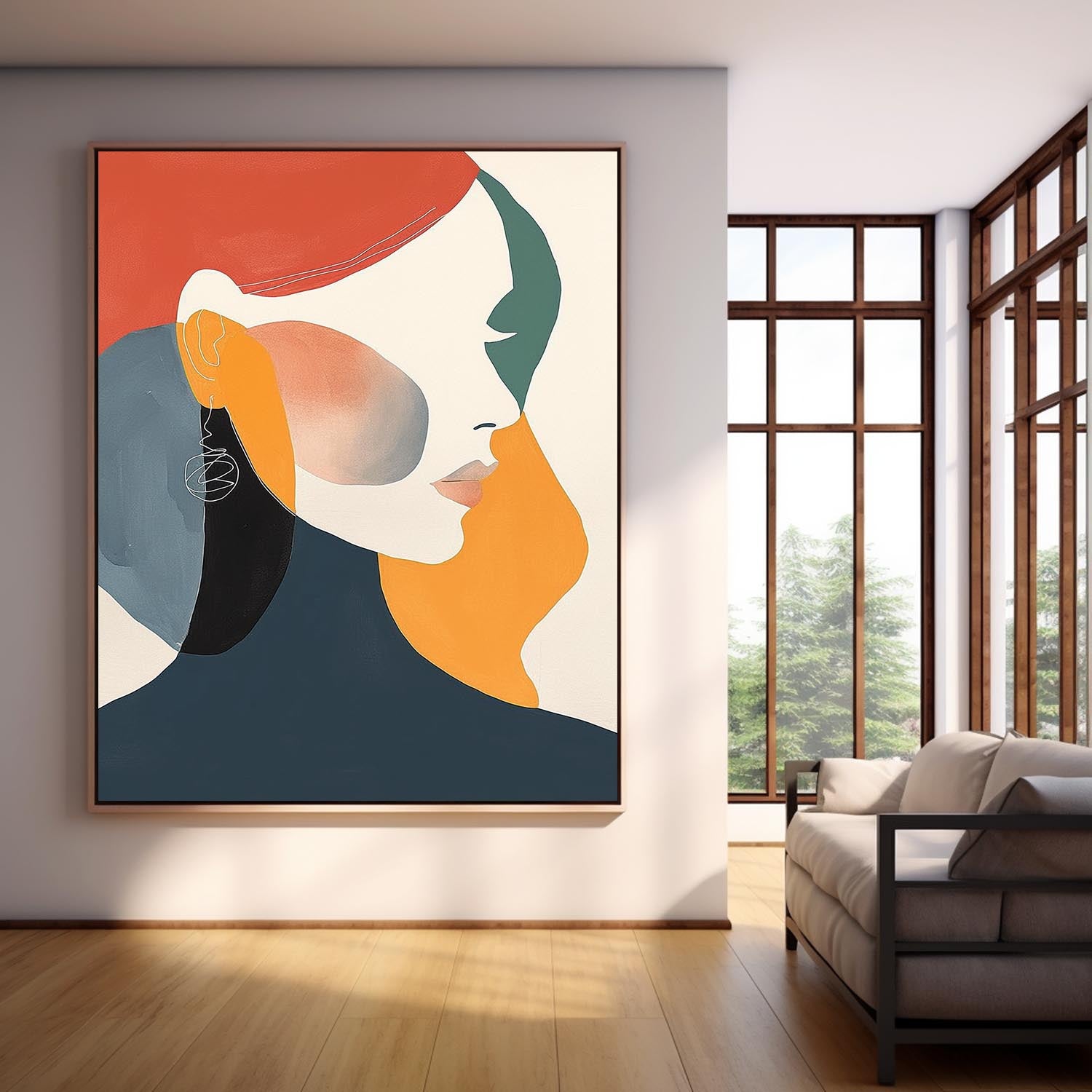 Minimalism Colorful Abstract Face Profile Acrylic painting Original Nordic Style Wall Art Large Figure Artwork