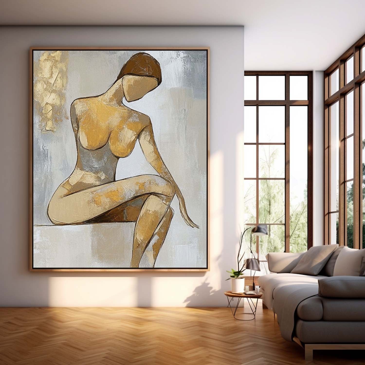 Abstract Lady Artwork Large Character Outline Acrylic Painting Original Contemporary Woman Wall Art Framed