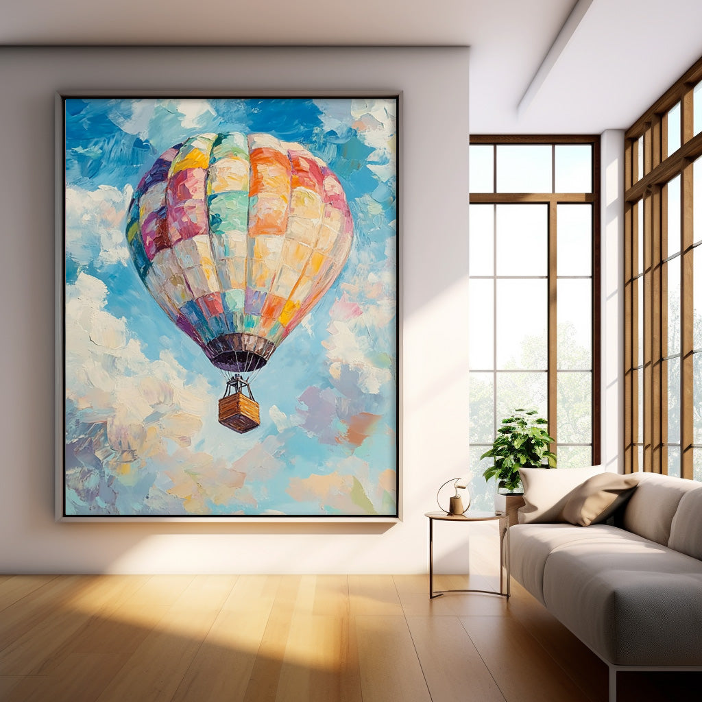 Large Hot Air Balloon Painting On Canvas Abstract Scenery Oil Painting Colorful Landscape Texture Artwork
