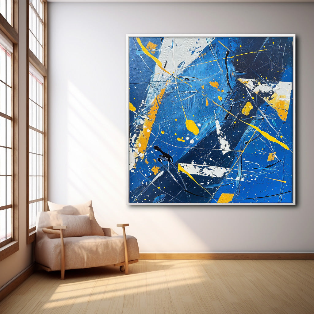 Warm Blue Square Graffiti Acrylic Painting Canvas Great scraper Abstract Art Original Painting Home Decor