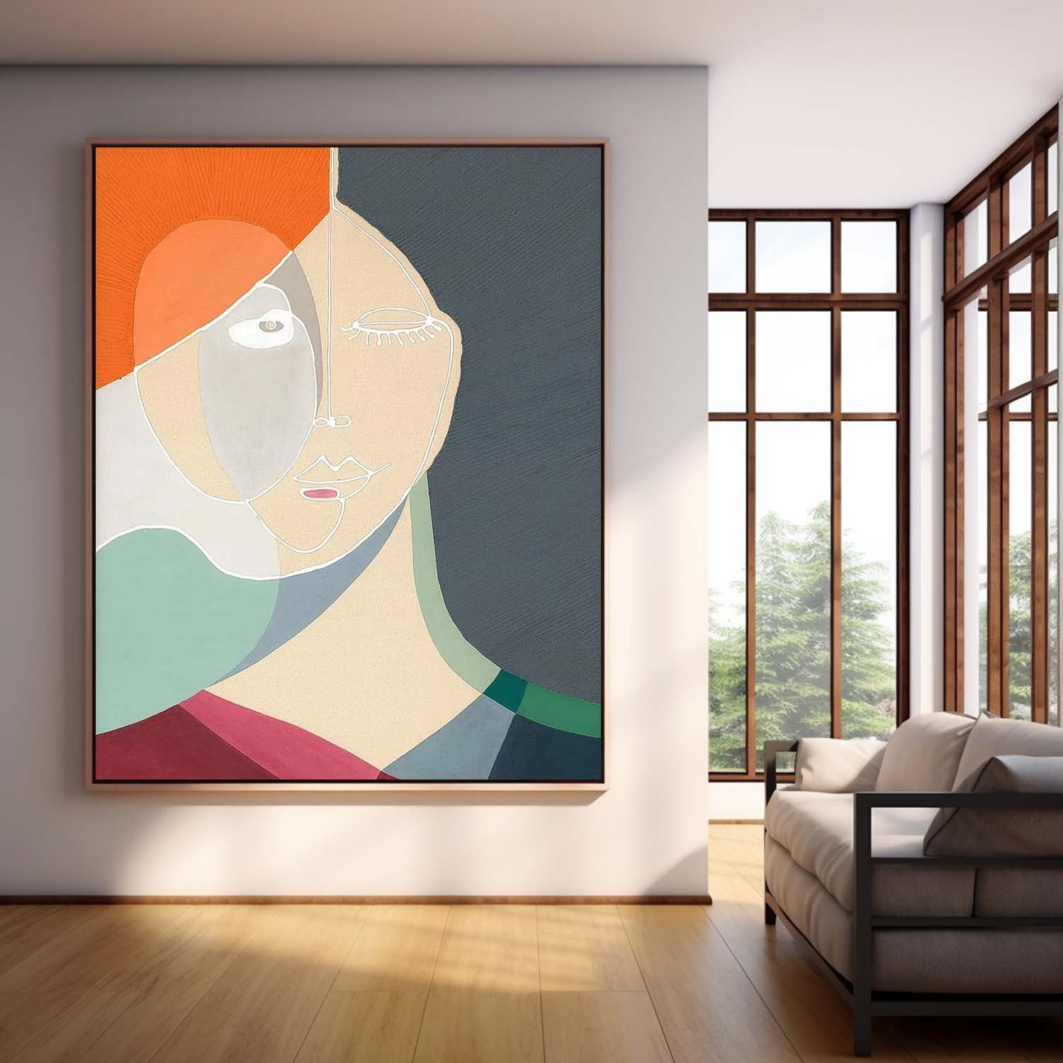 Minimalism Colorful Abstract Line Artwork Large Figure Painting Original Nordic Style Wall Art Gift