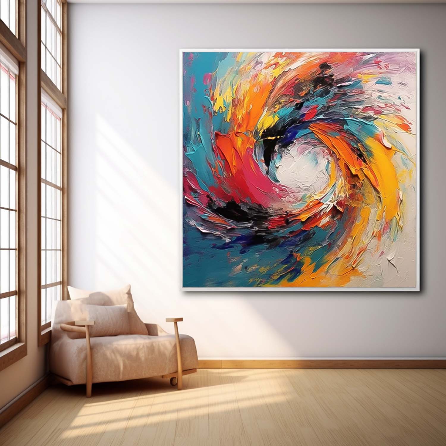 Colorful Vortex Oil Painting Square Texture Abstract Colorful Acrylic Painting On Canvas Large Wall Art