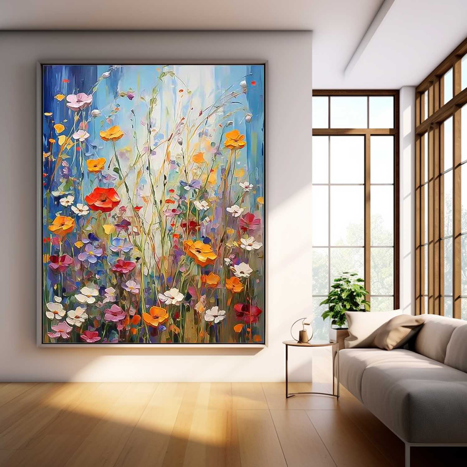 Color Floral Textured Abstract Acrylic Wall Art Custom Impasto Painting On Canvas Framed For Sale
