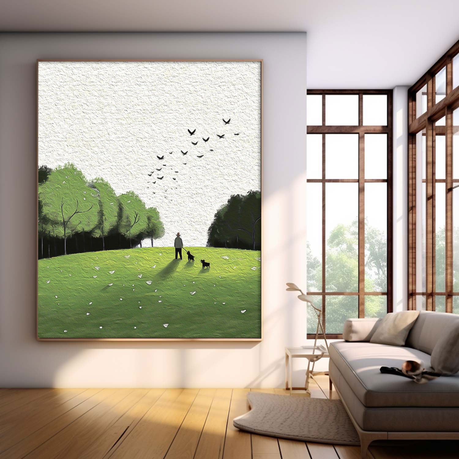 Large Lawn scenery Painting On Canvas Abstract Comfortable Scenery Oil Painting Green Landscape Artwork