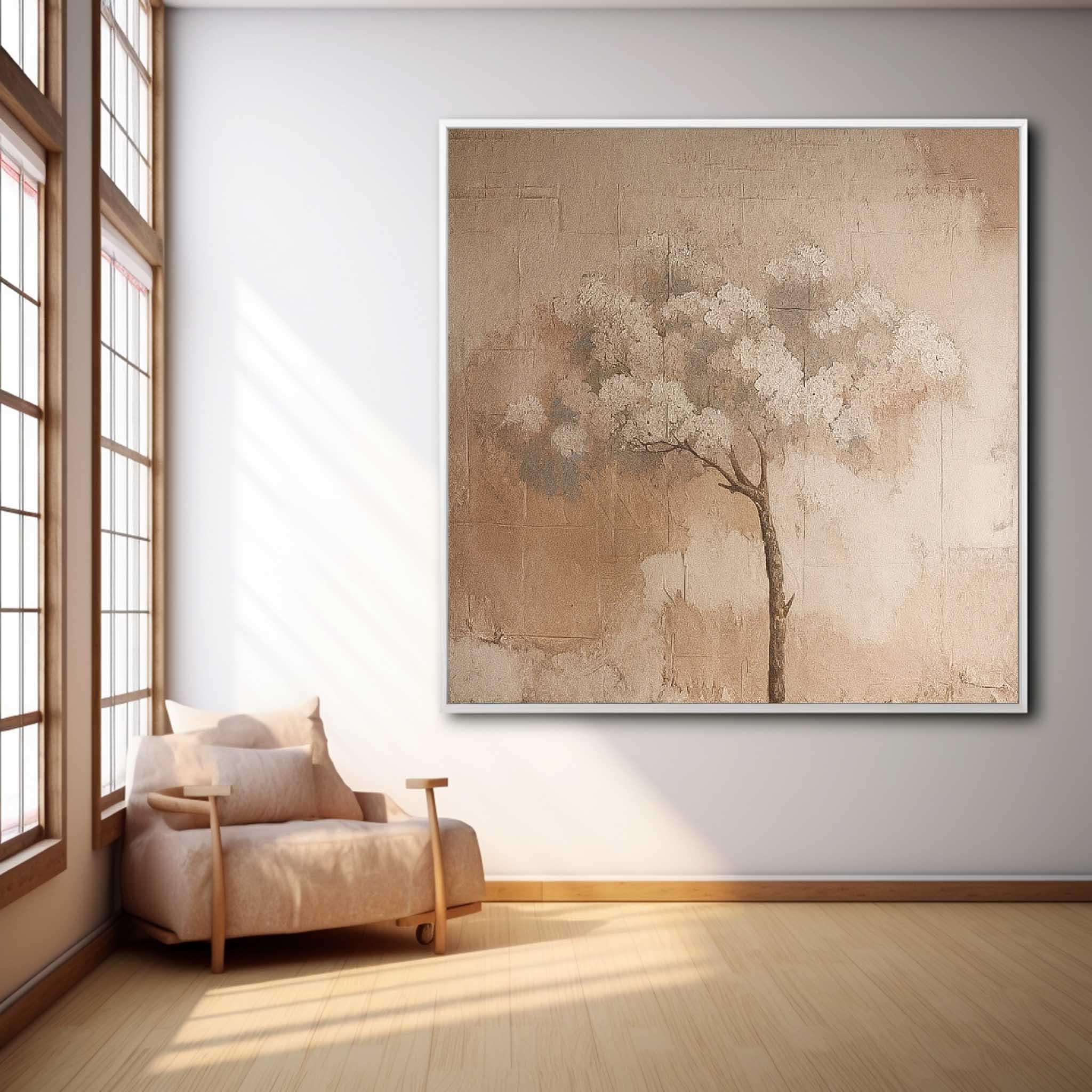 Original Cute Vintage Oil Painting On Canvas Abstract Tree Wall Art Square Acrylic Painting For Sale