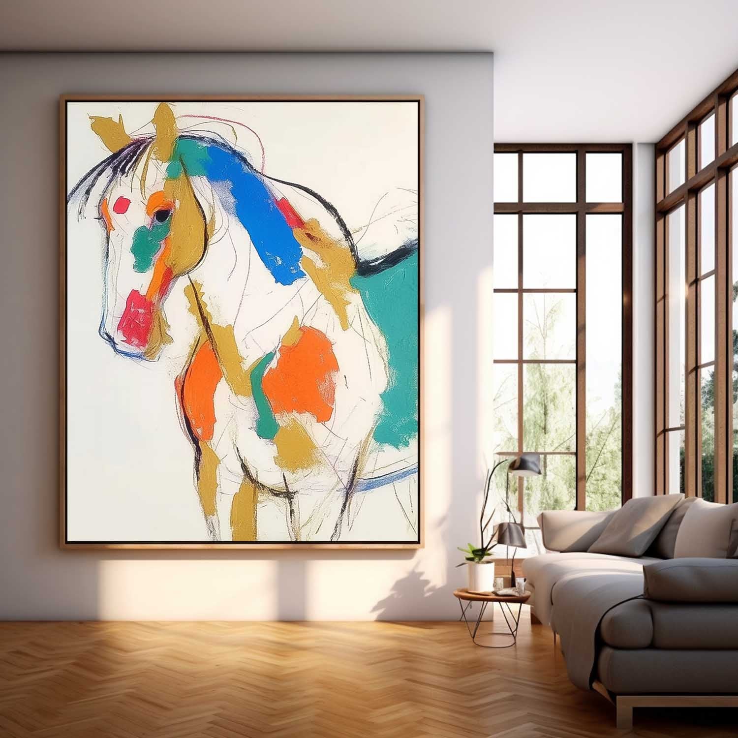 Minimalism Animal Oil Painting Large Horse Acrylic Painting Modern Colorful Abstract Wall Art Home Decor