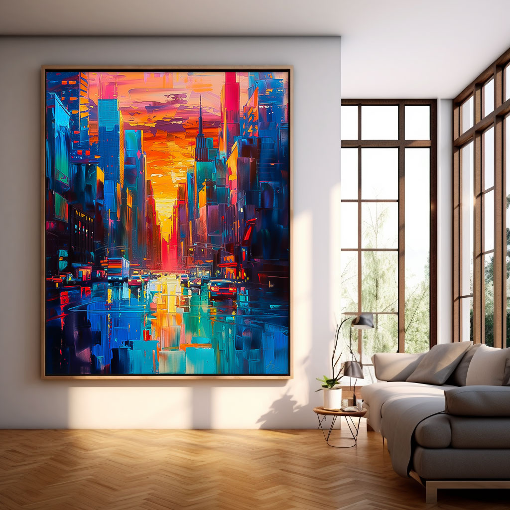 Color Big Wall Art Original Modern Cityscape Oil Painting On Canvas Abstract Urban Scene Art Home Decor