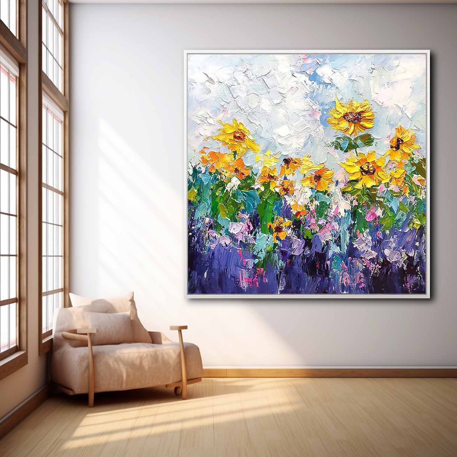 Original Sunflower Flower Wall Art Large Textured Floral Acrylic Painting Modern Floral Oil Painting On Canvas