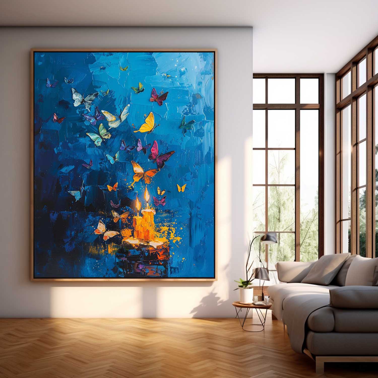 Original Artwork Abstract Still Life Painting Butterfly By Candlelight Acrylic Painting On Canvas Home Decor