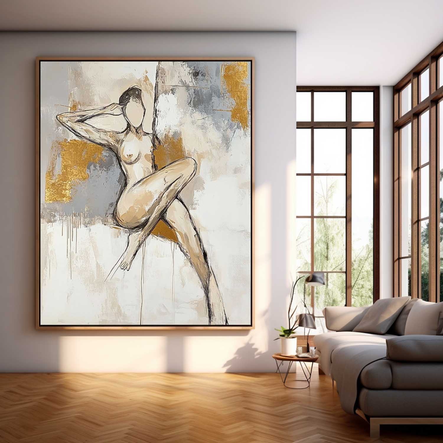 Original Contemporary Woman Wall Art Large Character Outline Acrylic Painting Framed Abstract Lady Artwork