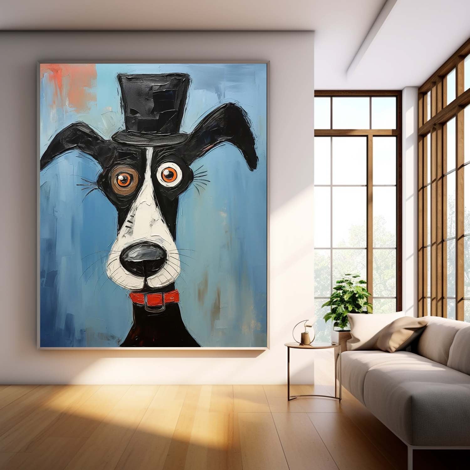Impressionism Animal Oil Painting Abstract Lovely Dog Acrylic Painting Large Puppy Artwork Home Decor