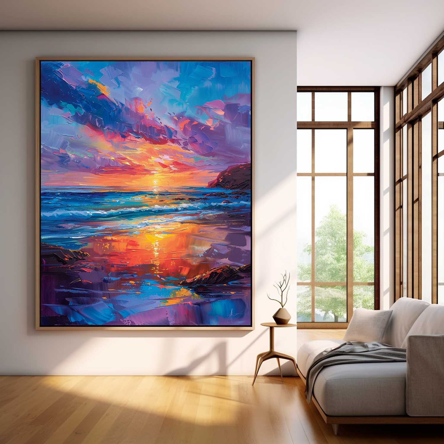 Colorful Original Abstract Beach Oil Painting On Canvas Large Ocean Wall Art Texture Sunset Artwork Home Decor