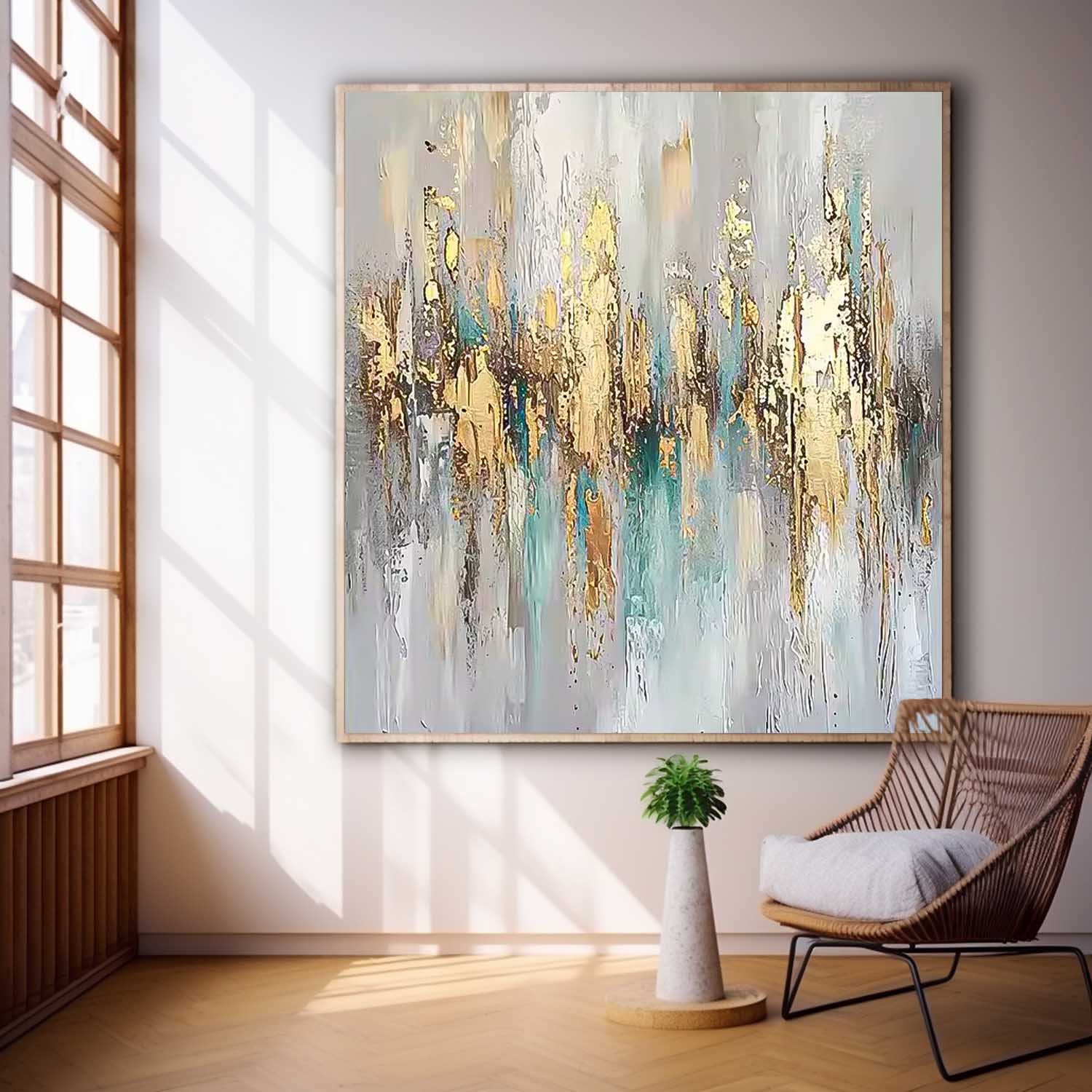 Square Texture Abstract Gold Acrylic Painting On Canvas Contemporary Popular Oil Painting Wall Art