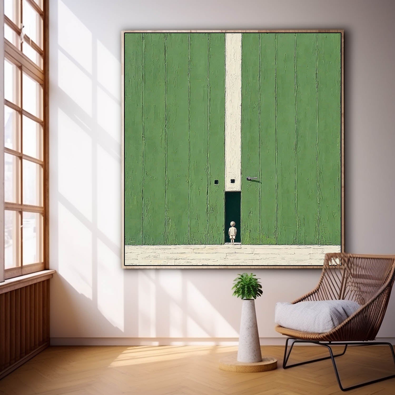 Abstract Acrylic painting Original Green Doorway Wall Art Large Architectural Door Painting Framed