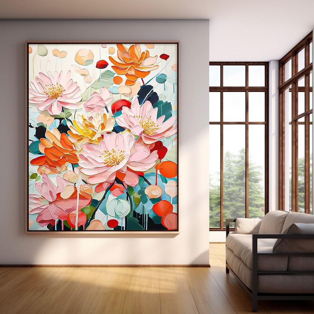 Abstract Colorful Chrysanthemum Flower Oil Painting on Canvas Big Original Texture Flowers Artwork
