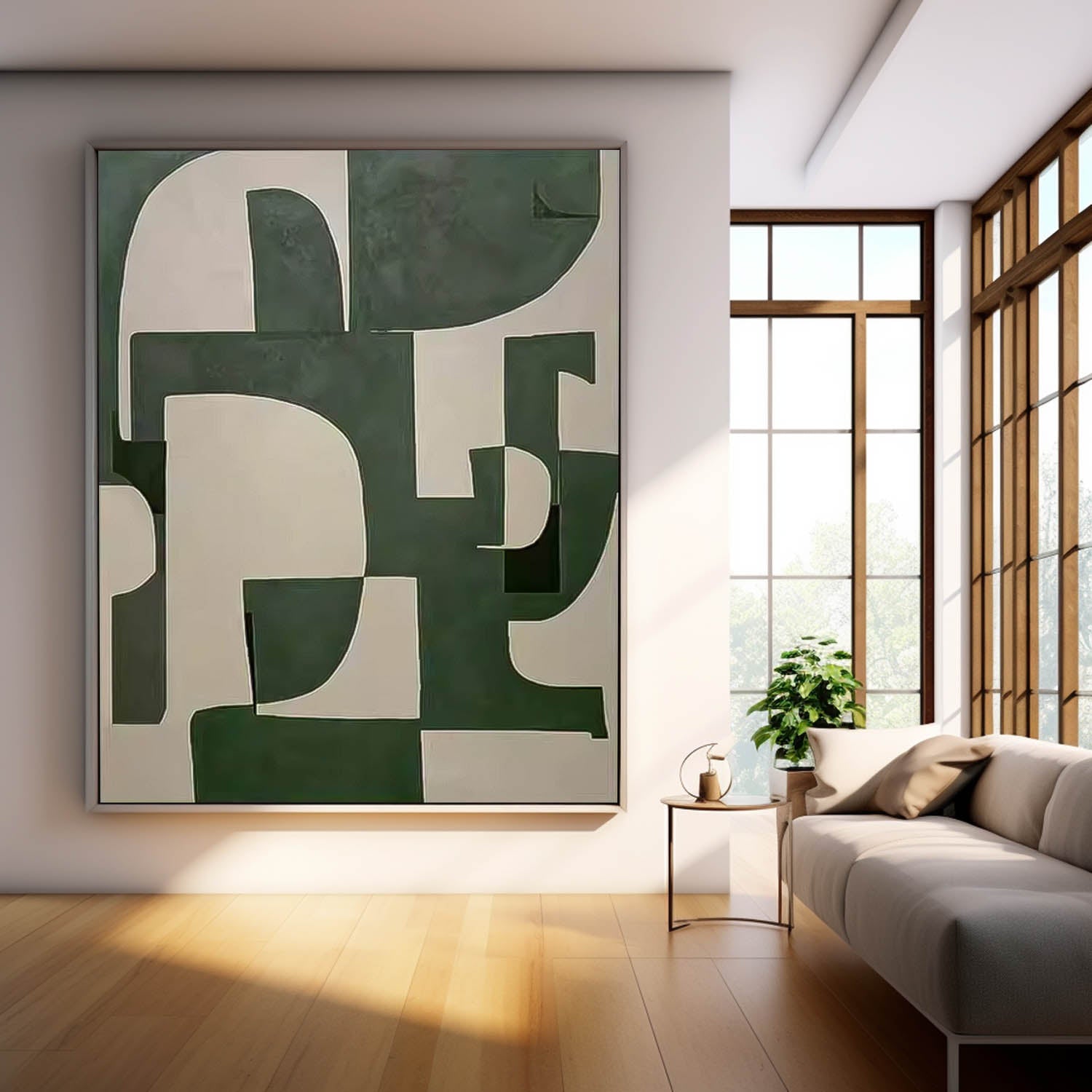 Original Minimalist Artwork Large Green Geometric Wall Art Texture Abstract Canvas Oil Painting