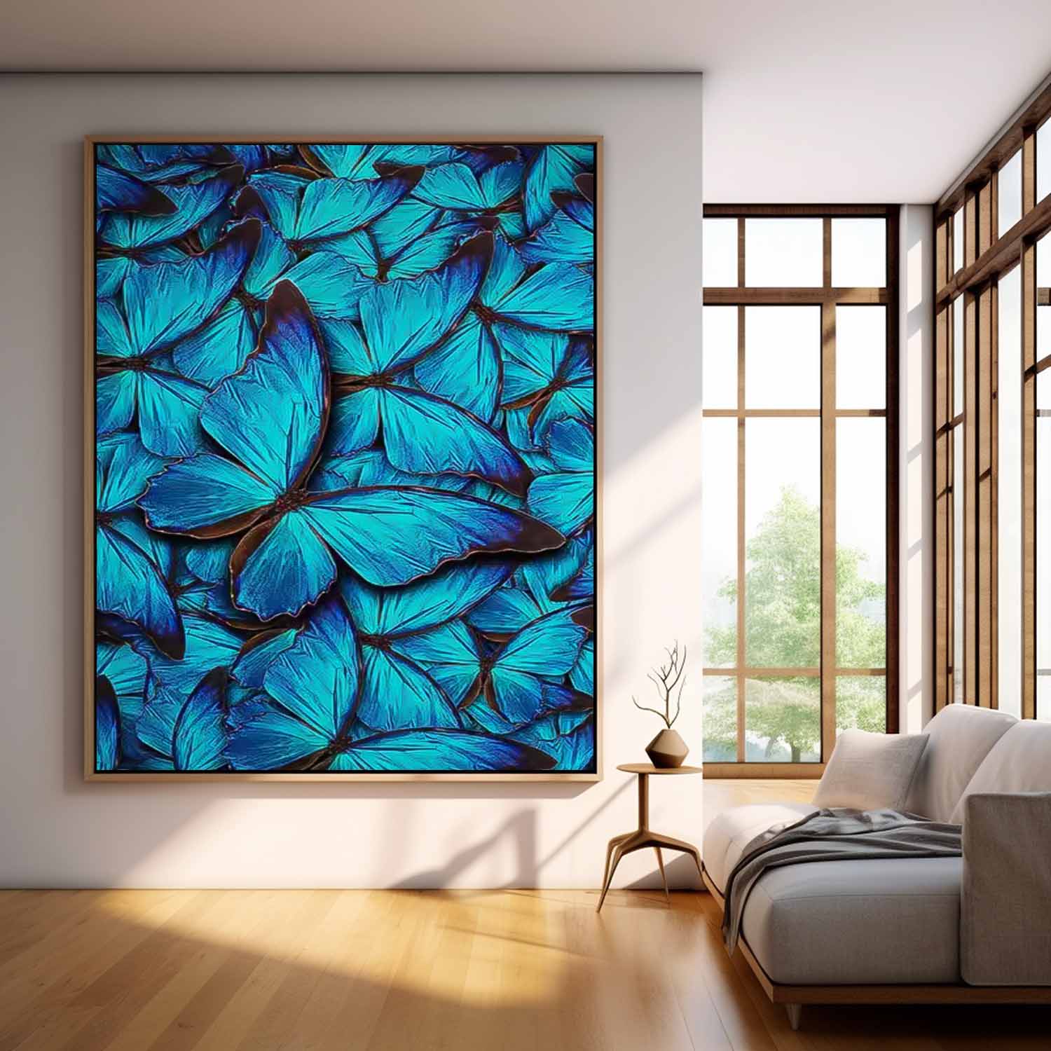 Bright Oil Painting Modern Texture Oil Painting Impressionist Blue Butterfly Wall Art Original Artwork Decor