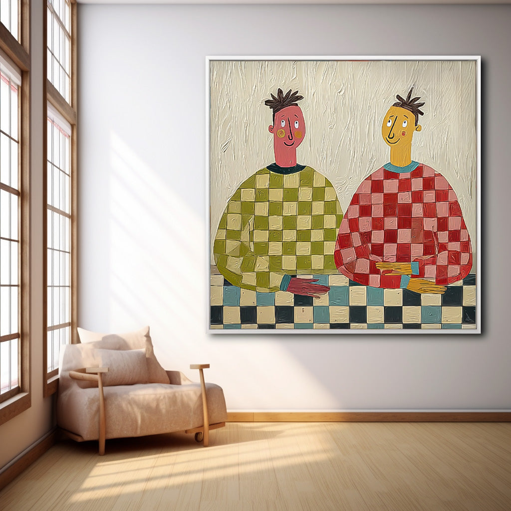 Original Textured People Painting Canvas Large Brothers Portrait Wall Art Figure Oil Painting Home Decor