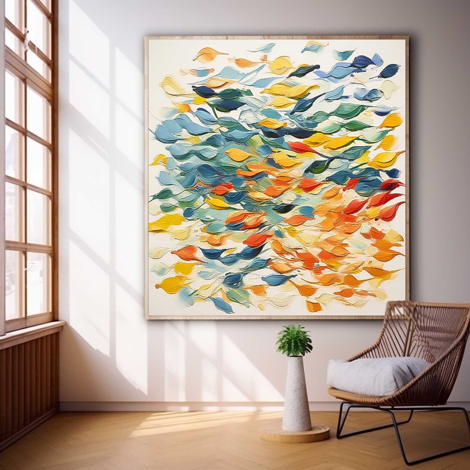 Color Scraper Abstract Goldfish Acrylic Painting Canvas Great Quality Hand Painted Abstract Wall Art Home Decor