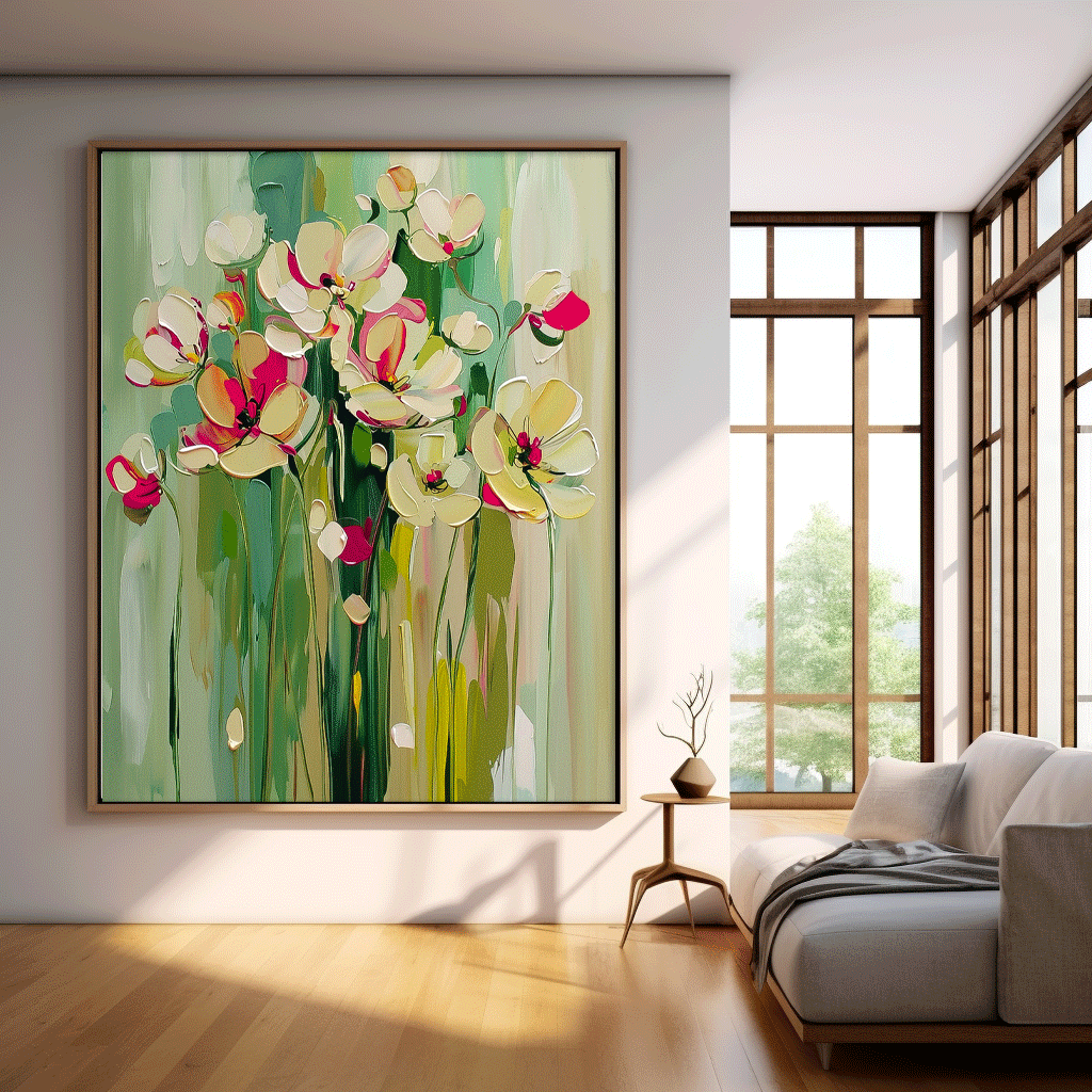 Large Textured Abstract Flower Paintings Contemporary Floral Paintings Summer Painting Framed Floral Wall Art