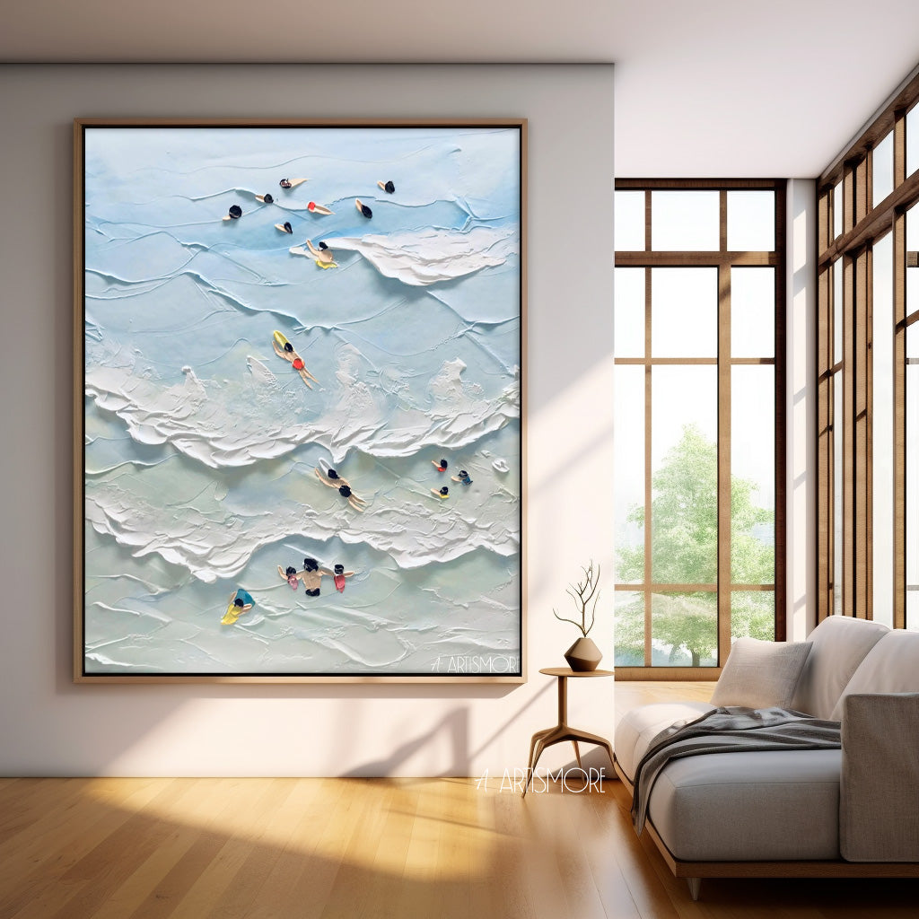 Swim Texture Ocean Abstract Oil Painting Large Ocean Original Blue Painting On Canvas Modern Wall Art Living Room Decor