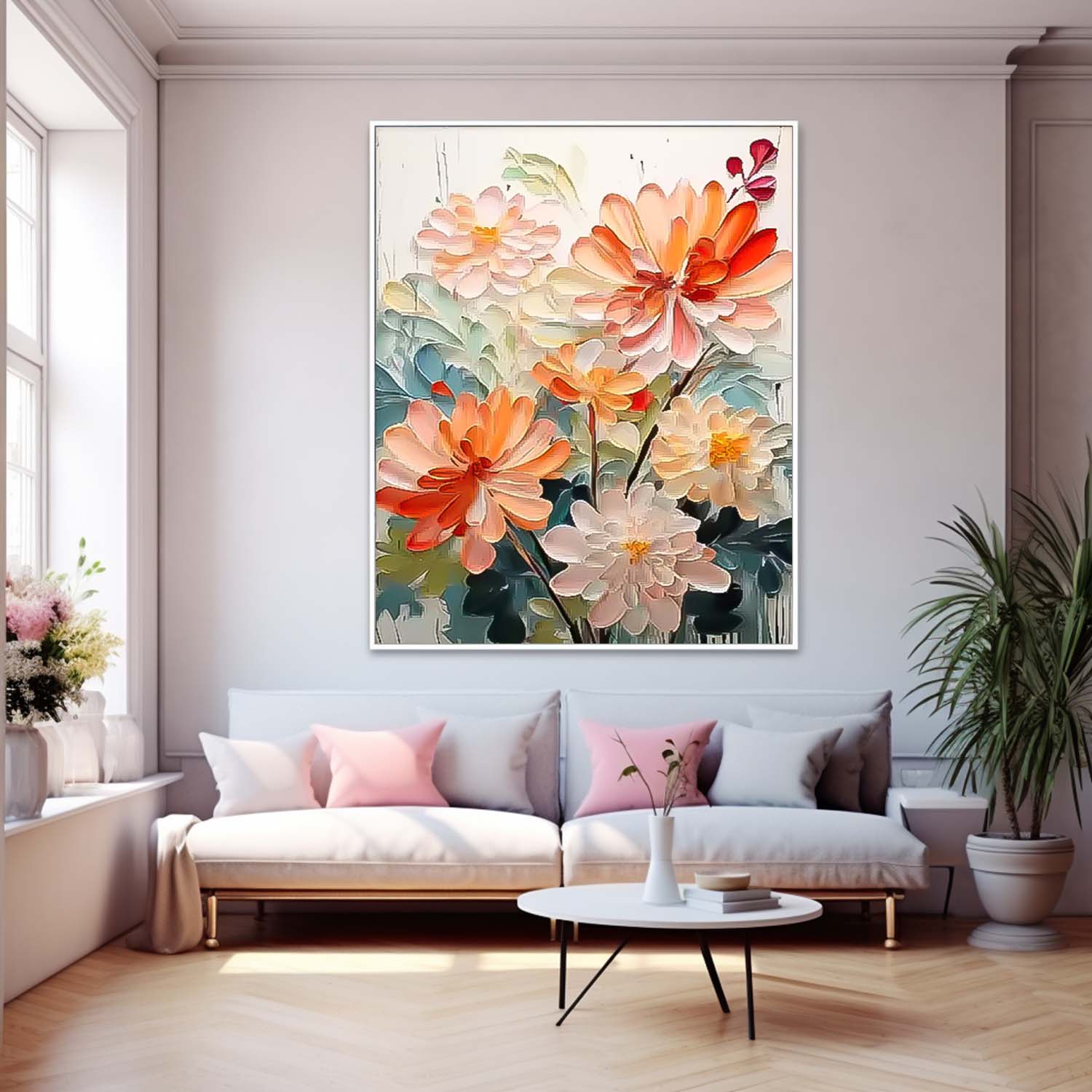 Big Original Texture Beautiful Flowers Artwork Framed Abstract Lovely Flower Oil Painting On Canvas Home Decor