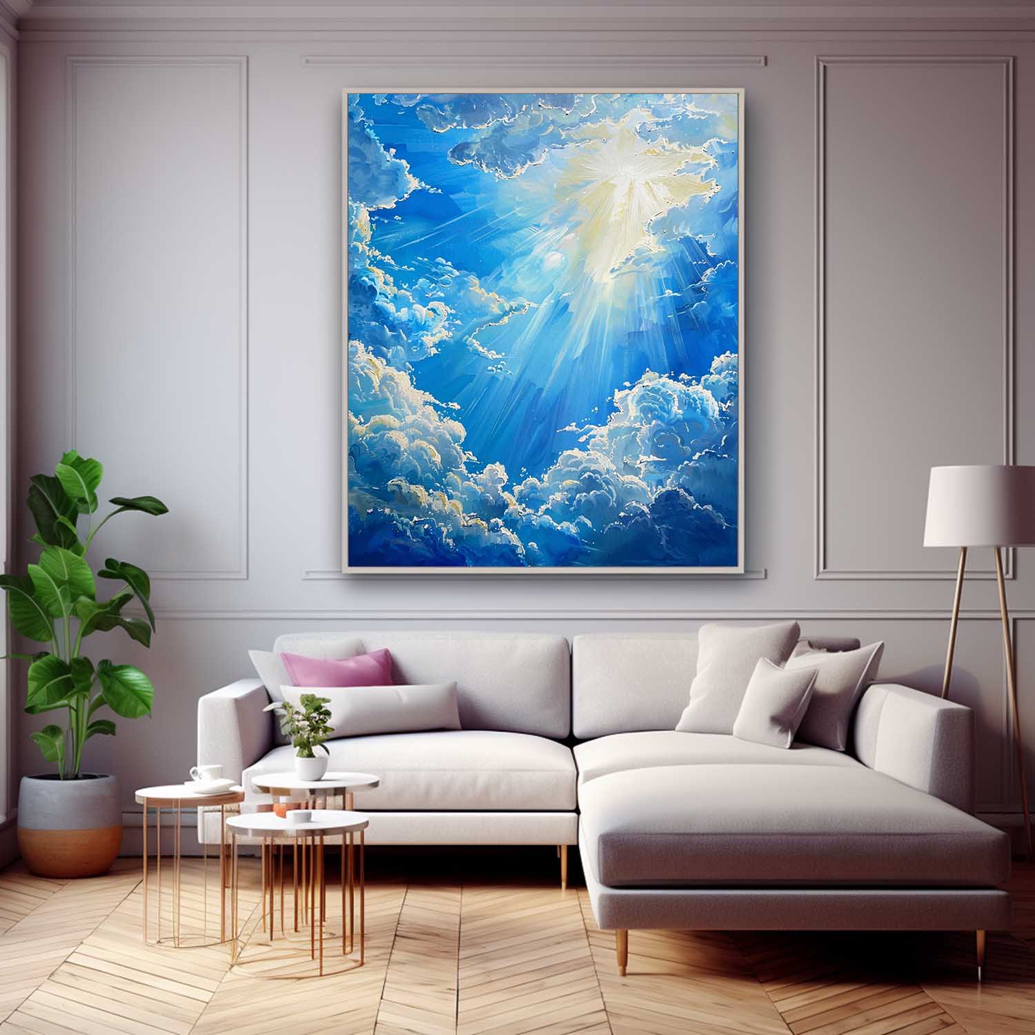 Bright Blue Cloudiness Texture Large Cloud Painting On Canvas Abstract Cloud Oil Painting Living Room