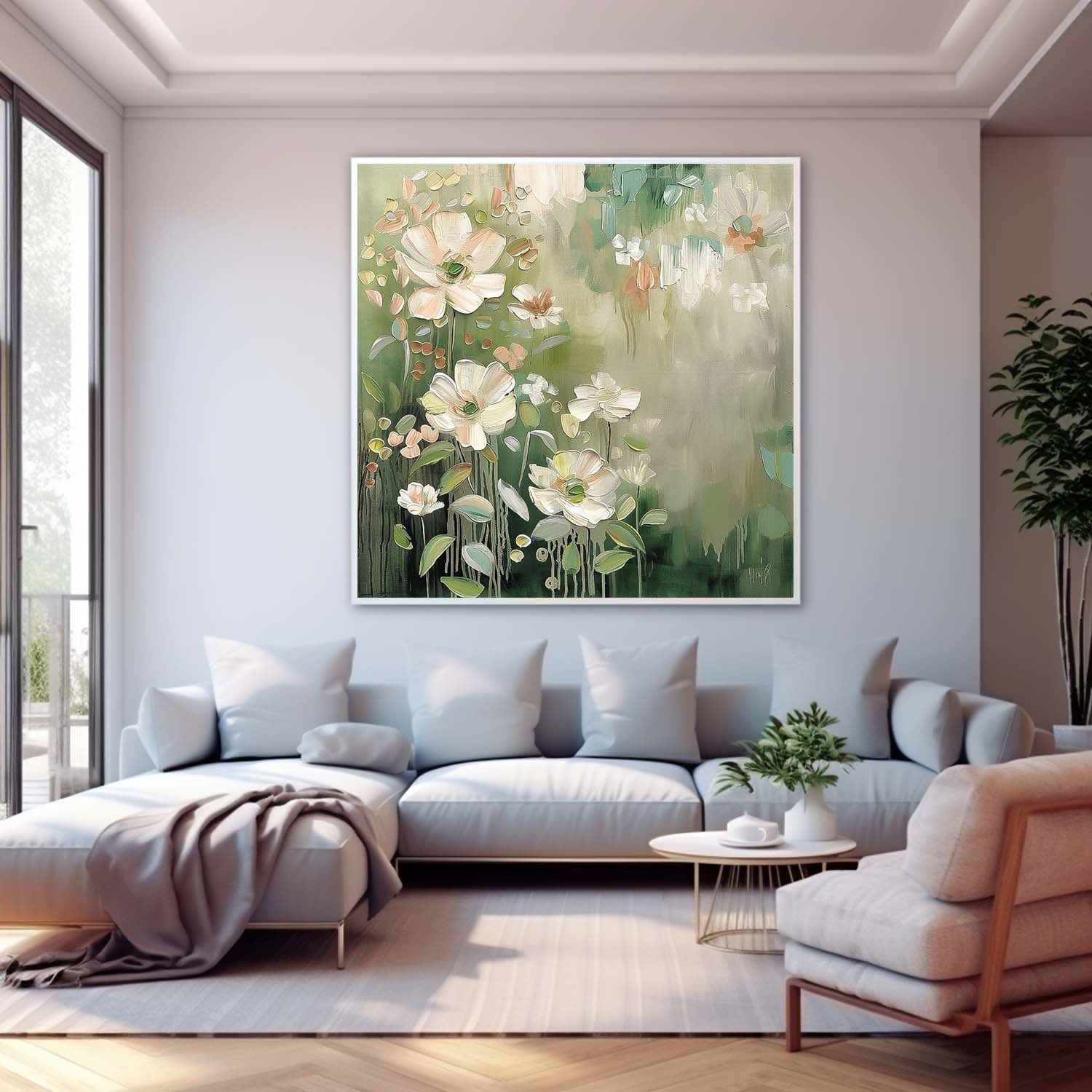 Lovely Original Flowers Abstract Wall Art Exquisite Green Acrylic Painting Modern Floral Oil Painting On Canvas