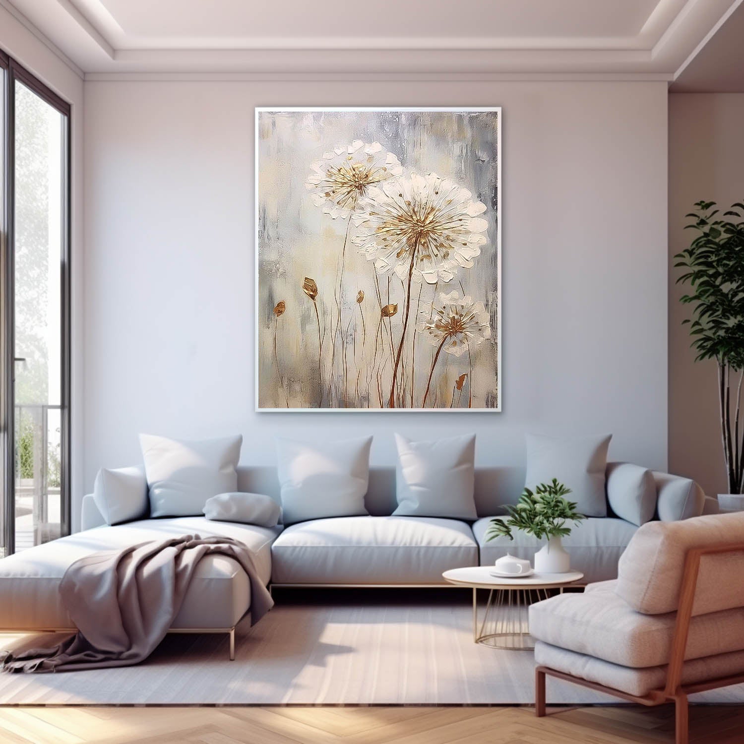 Delicate Dandelion Painting Wall Decor Abstract  Flower Oil Painting on Canvas Large Original  Texture Flowers Art