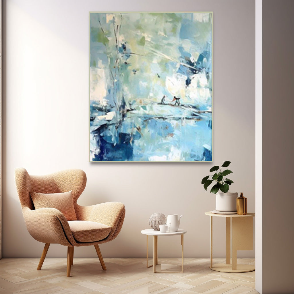 Quality Large Original Abstract Oil Painting On Canvas Modern Blue Wall Art For Living Room