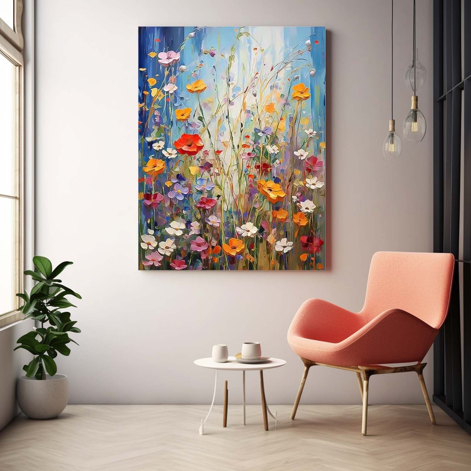 Color Floral Textured Abstract Acrylic Wall Art Custom Impasto Painting On Canvas Framed For Sale