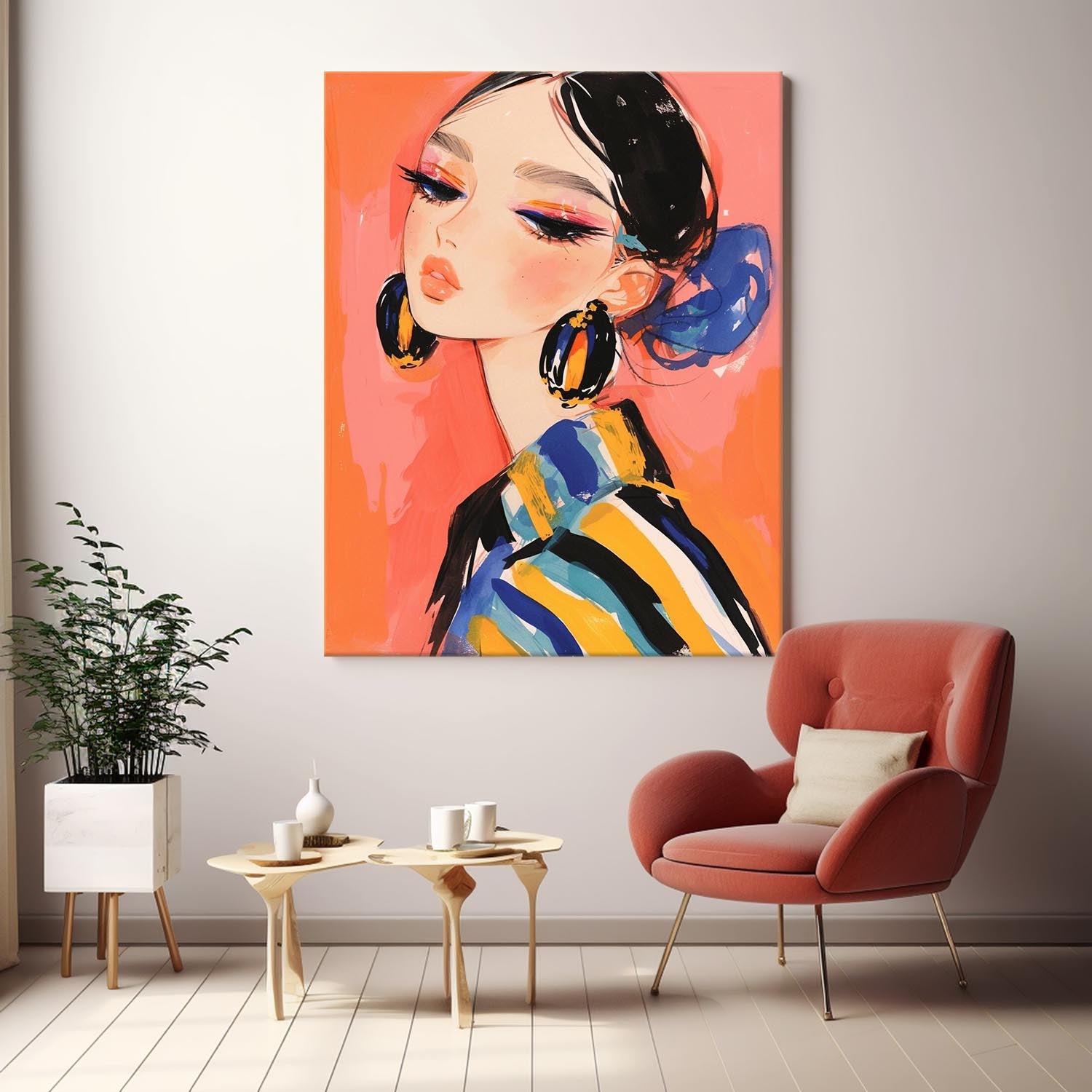 Cartoon Character Painting Framed Artwork Large Fgure Acrylic Painting Cute Girl Original Abstract Wall Art
