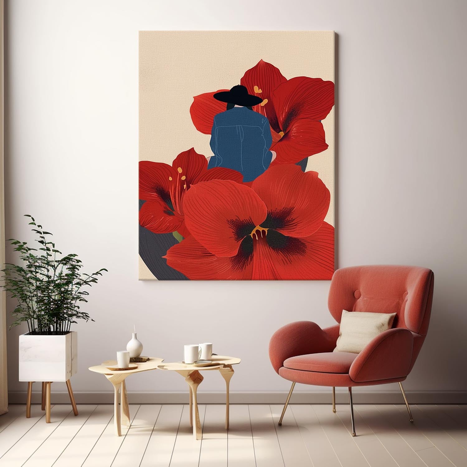 Large Figure Painting Original Girl On Flowers Wall Art Illustration style Abstract Artwork Home Decor