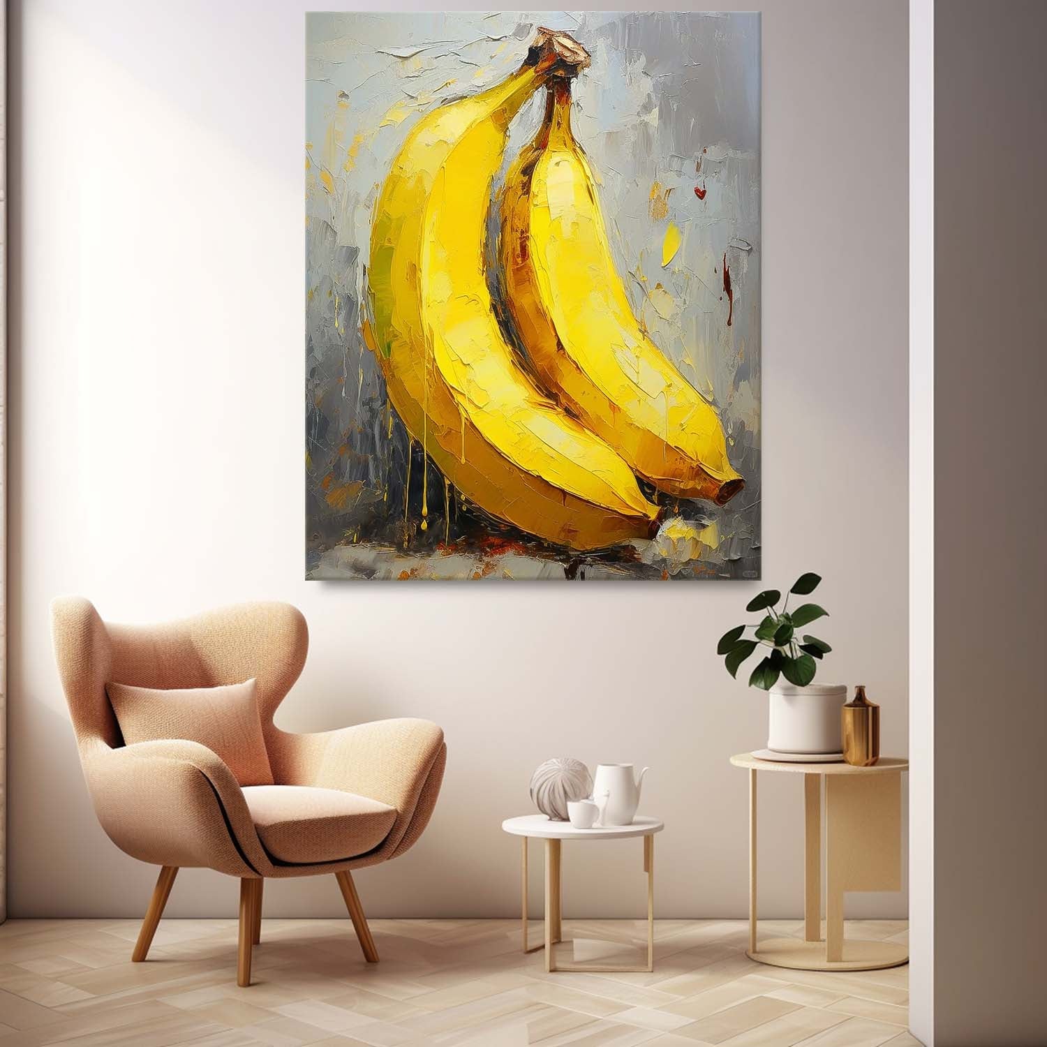 Abstract Still Life Painting On Canvas Large Banana Original Artwork Color Fruit Acrylic Painting Gift