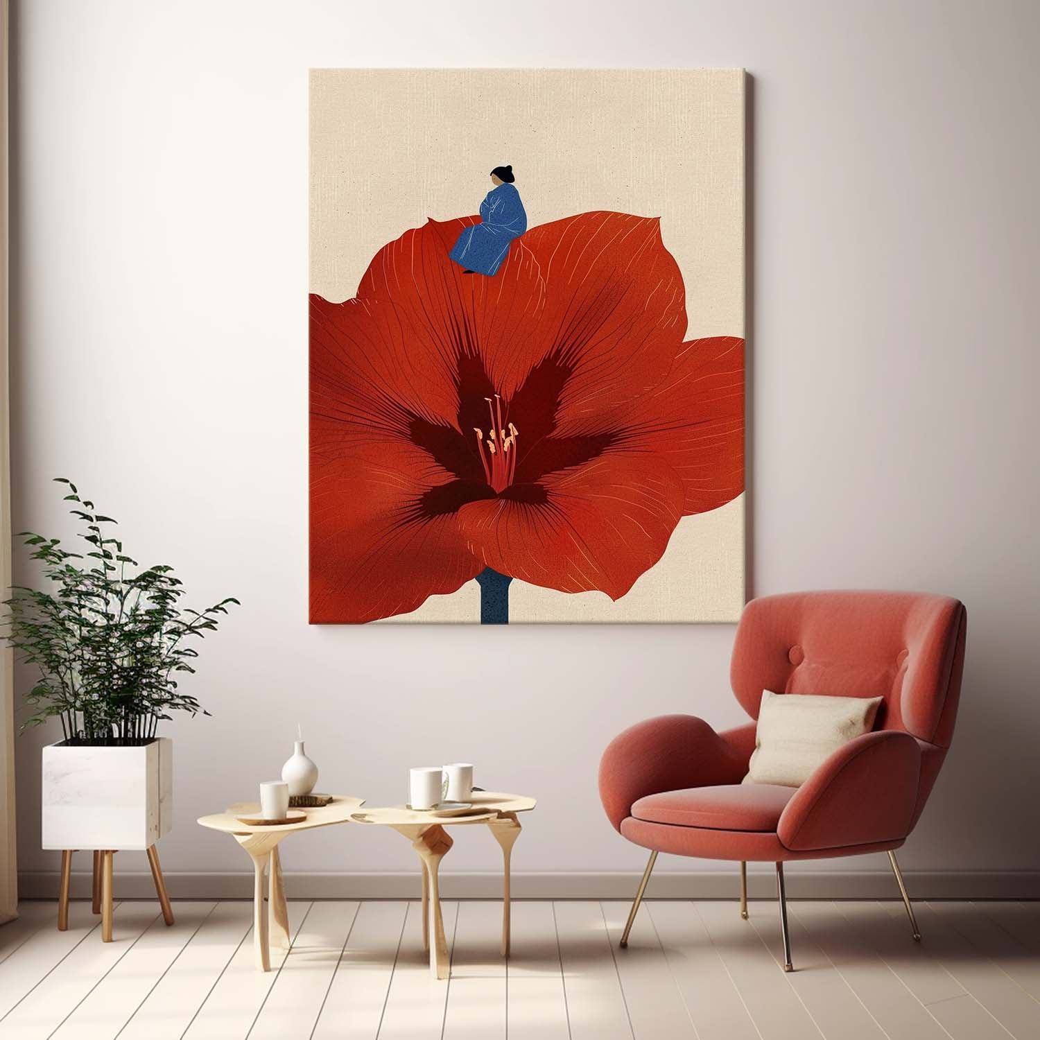 Illustration style Abstract Artwork Large Figure Painting Original Girl On Flowers Wall Art Home Decor