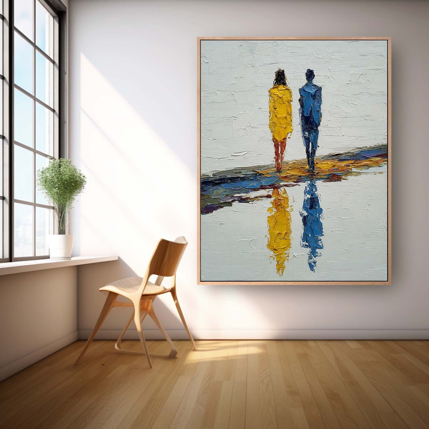 Abstract Couple Oil Painting Modern Minimalist Palette Knife Art Vertical Textured Canvas For Bedroom Wall