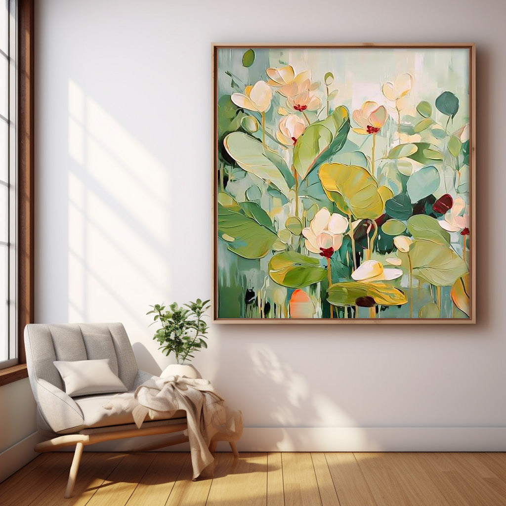 Extra Large Textured Abstract Flower Paintings Square Contemporary Floral Paintings Spring Painting Framed