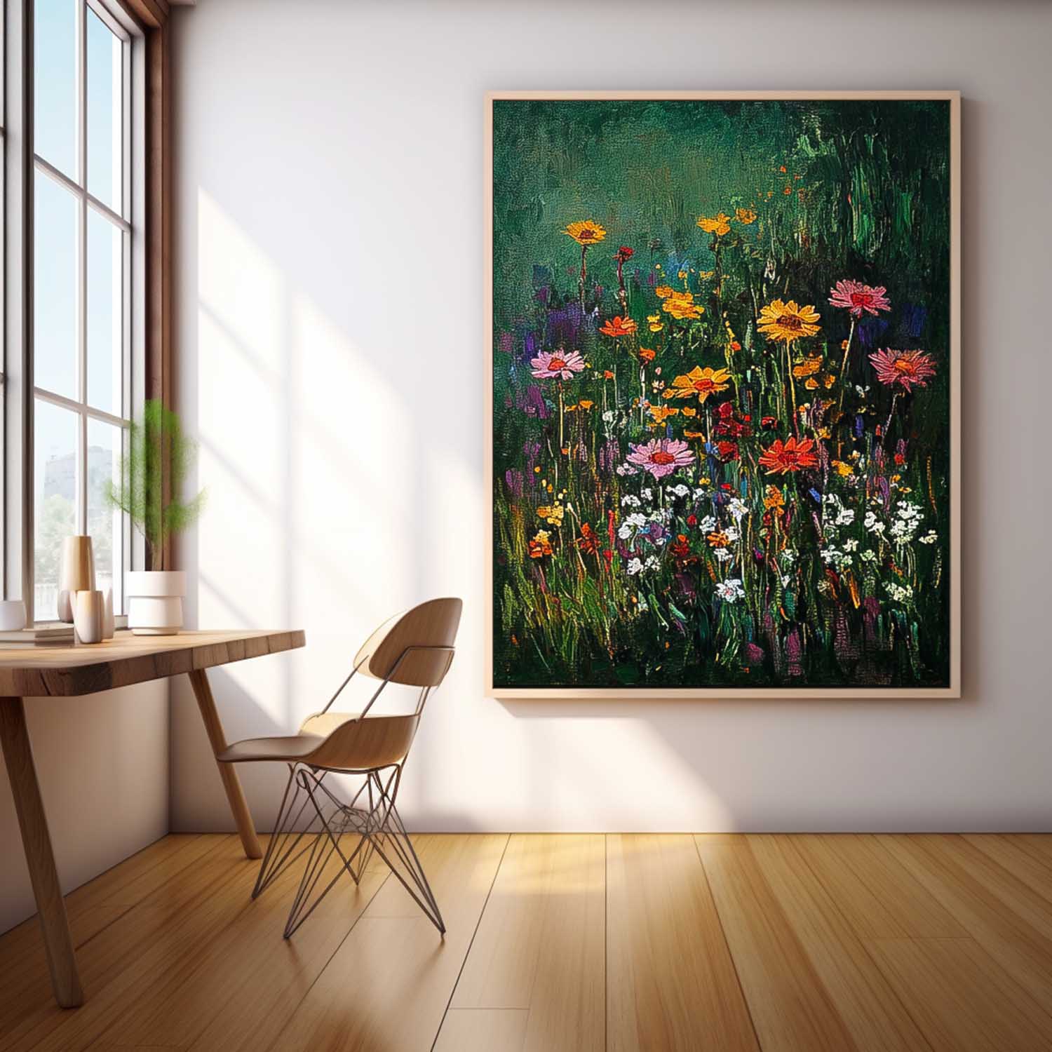 Big Original Texture Beautiful colorful Flowers Artwork Abstract Flower Oil Painting On Canvas Framed