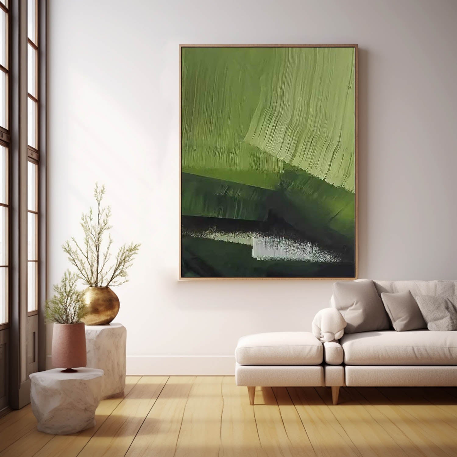 Large Wall Art Texture Minimalist Green Brush Canvas Oil Painting Abstract Original framed Artwork