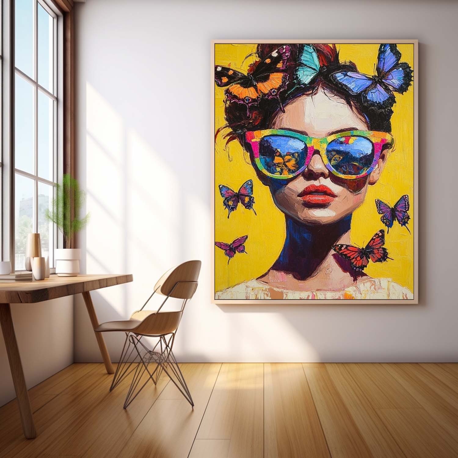 Lady Modern Artwork Abstract Butterfly Oil Painting On Canvas Vibrant Yellow Original Texture Girl Wall Art