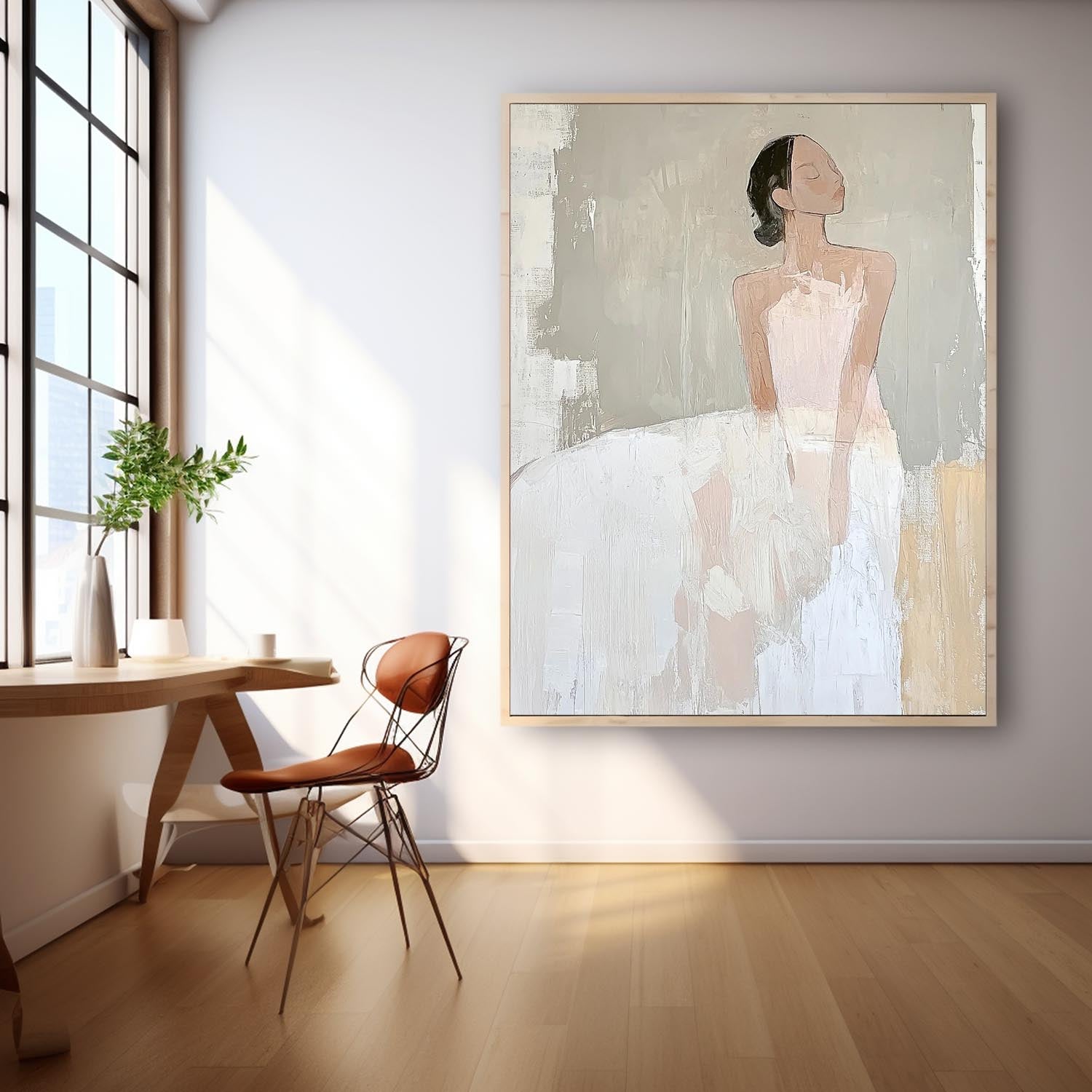 Large Figure Painting Original Elegant Woman Silhouettes Wall Art Minimalism Shadow Abstract Artwork Gift